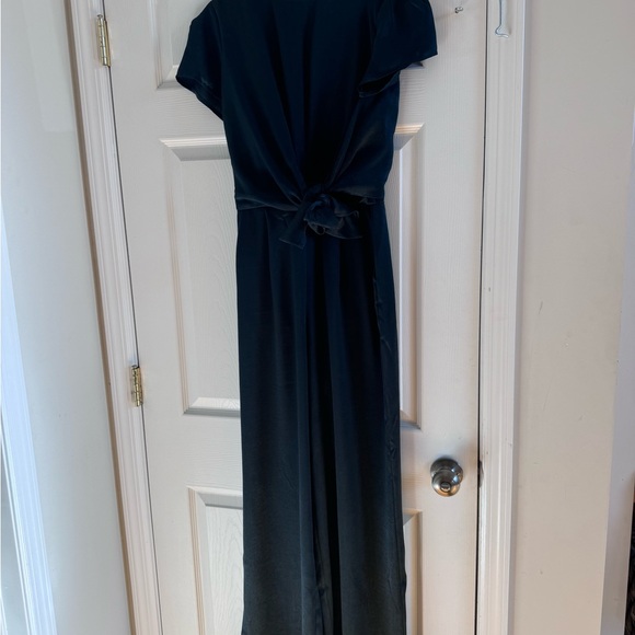 Let Me Entertain You Dark Green Satin Wide-Leg Jumpsuit - Picture 6 of 7